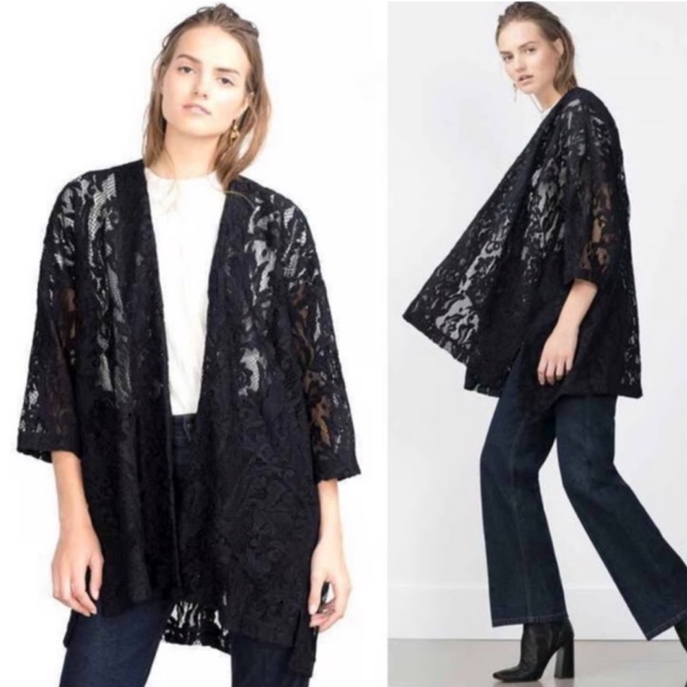 Zara Oversized Black Lace Cardigan / Kimono Women’s Size "M", NWT